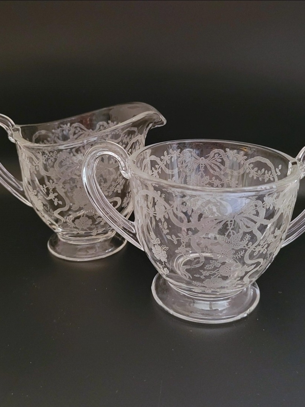 Vintage Fostoria Romance Creamer & Sugar Set